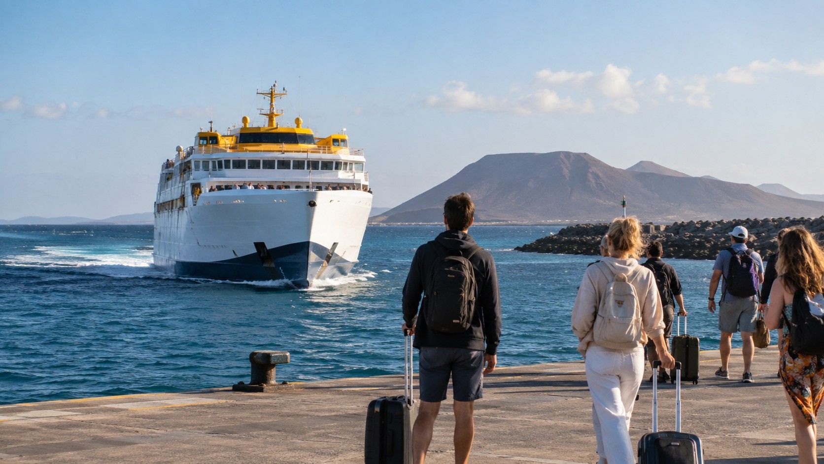 Fähre im Hafen von Playa Blanca nach Corralejo